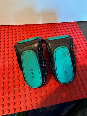 Tieks Kids Black Ballet Flats with Teal Insoles